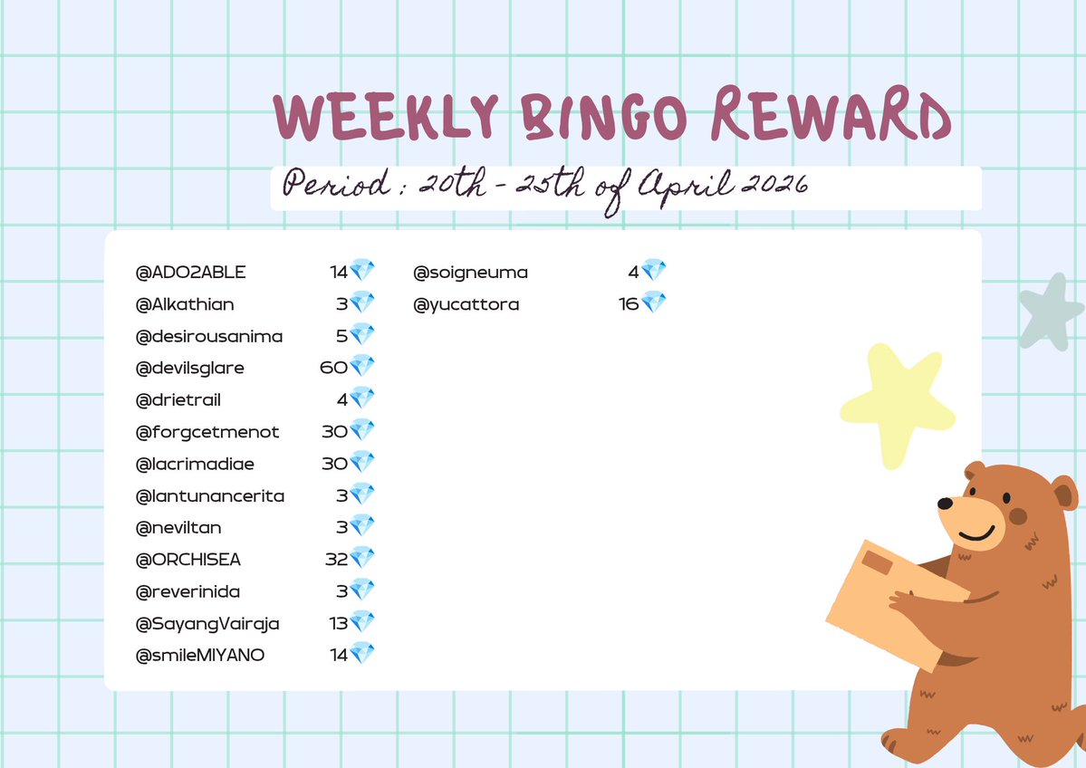 KumaMission's tweet photo. ㅤㅤㅤㅤㅤㅤ
✧; REWADD WINGO
ㅤㅤㅤ20 - 25 April 2026
—————————————
ㅤㅤㅤ https://t.co/7Zxat7L4to