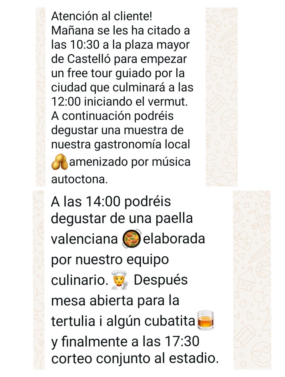 MikelPorto's tweet photo. Y éste es el "programón" que nos tienen preparado nuestros amigos albinegros.
Ejemplo de hospitalidad.
Ese es el fútbol que nos gusta!
MILAESKER LAGUNOK 🫂!!!
@CDCastellon @FEDPECAS @SDEibar @Peio_Godoy @SerDeportivosGI @AficionesUnidas https://t.co/jbRc1YjAhn