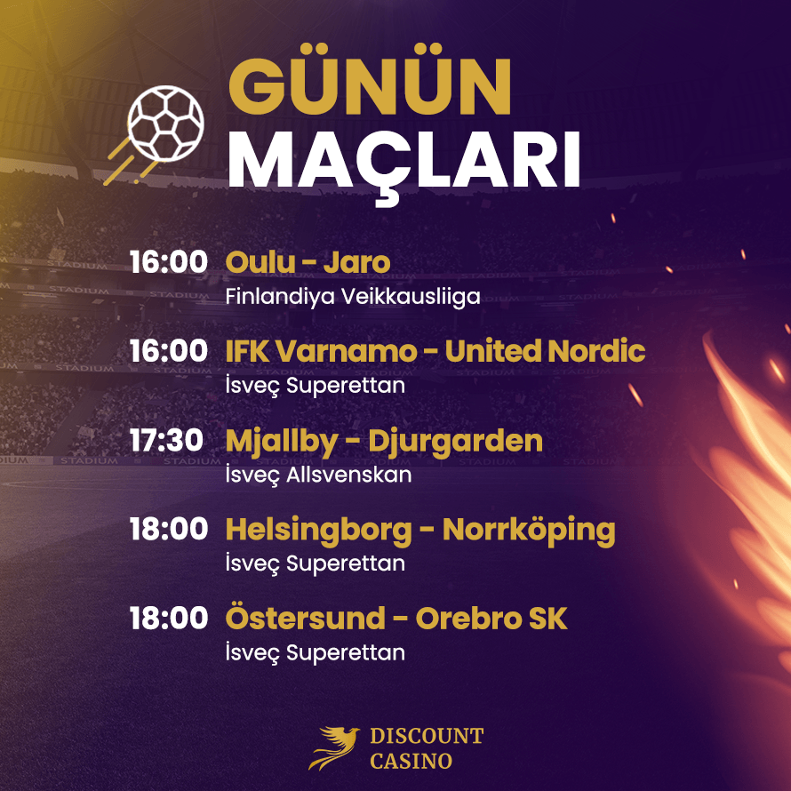 discountcasino8's tweet photo. 📢 Finlandiya Veikkausliiga Oulu ile Jaro karşılaşıyor! Günün titizlikle seçilen karşılaşmaları Discount Casino'da! Discount Casino Giriş: https://t.co/FatQjlERLk https://t.co/jvUPaCilzH