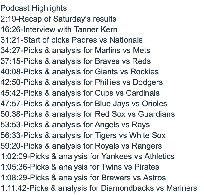 GUnit_81's tweet photo. Here's the Apple Podcasts link to today's Baseball Betting Show podcast &amp; the podcast highlights with time markers for each game breakdown. https://t.co/jvacERLdPF https://t.co/2zwzGaMBR3