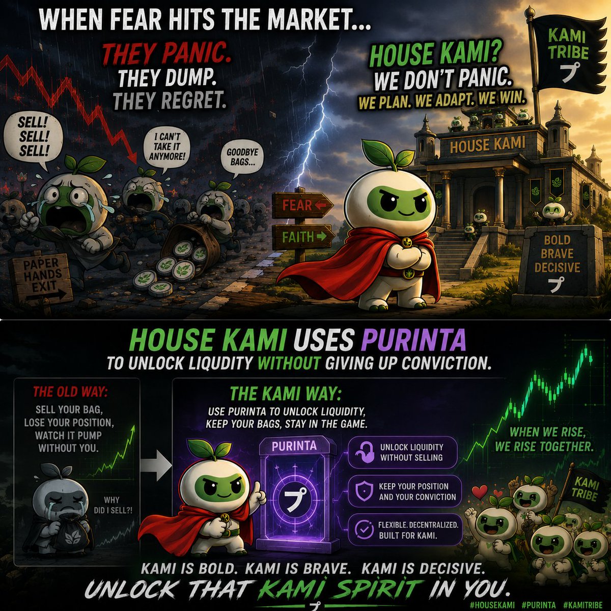 dannymariae's tweet photo. Created this meme out of my love for @purintaxyz and Tribe Kami

It captures the Kami spirit in action, we stay firm by using Purinta to unlock utility while still holding on to our conviction (meme coin)

#Day5 #Purinta_tribe_meme_battle
#Purinta #HouseKami https://t.co/OOSCkMZrQ9