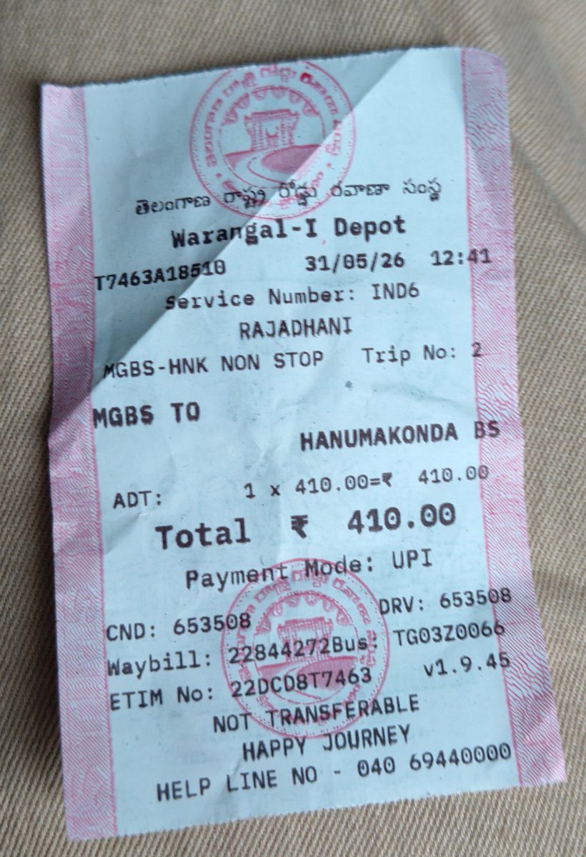 KumarRohit67684's tweet photo. TGRTC bus travellers are facing one more burden silently imposed by the Cong Govt. a month ago,  Rajdhani bus fare from HYD to HNK was 390 now quietly hiked to 410. No announcement, no transparency, only silent fare hikes that squeeze the public. @revan https://t.co/XAbH0fPSdZ