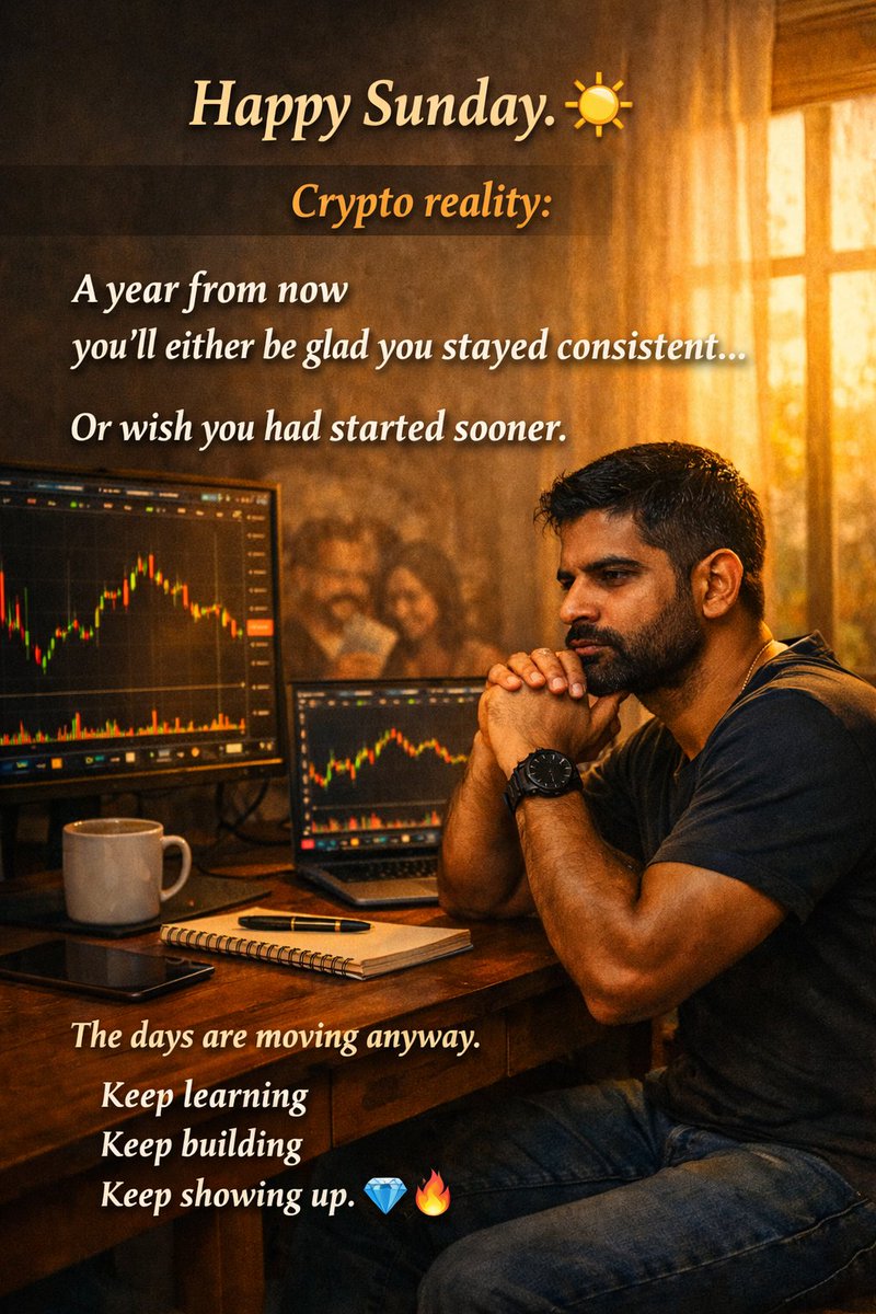 LIVINGBOYCRYPTO's tweet photo. Happy Sunday. ☀️

Crypto reality:

A year from now
you’ll either be glad you stayed consistent...

Or wish you had started sooner.

The days are moving anyway.

Keep learning
Keep building
Keep showing up. 💎🔥
#LivingboyCryptonite #CryptoReality https://t.co/TkDWNEYVH3