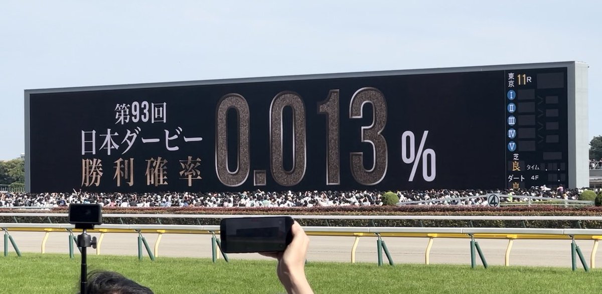 hacchinkitchens's tweet photo. 日本ダービー、ロブチェン強かったですね〜🏇
いつもＧ１スタート前、大型ビジョンに流れる映像です📺
今年のダービー前に流れた映像、為になりましたw
幼馴染、隣人と結婚する確率は１%だそうです‼️
#日本ダービー　#東京競馬場 https://t.co/w9Z37gkh6u