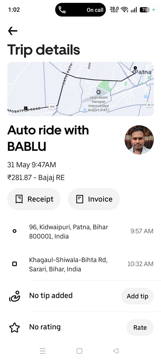 bugsblac's tweet photo. I booked a auto today for 281 but driver said he'll have to pay 70 rupees extra to railway or some other road tax in that area and charged extra i.e fare + 70 rupees extra. I tried raising same issue on app but ended up getting 52 rs in wallet which make no sense. Kindly check https://t.co/Ovi3AIMMez