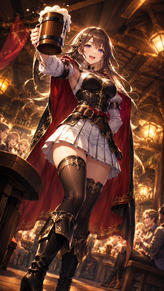 LowAngleMuse's tweet photo. 【低アングル異世界｜休日同行二択】
【Low Angle Isekai｜Day Off: Tavern or Shopping?】

長い冒険が終わった翌日。
今日は、珍しく任務のない休日。

A：酒場に誘う女騎士
「一緒に飲みましょう？え？酔ったら危ない？
……酔わなきゃ、あなたが私に手を出す口実がないでしょう？い、今のは忘れてください！」

B：街歩きに誘う貴族令嬢
「新しくできた家具屋さん、見に行きませんか？
せっかくだから、二人で私たちの……
いえ、私の家具を選びたいだけですわ。」

あなたなら休日を一緒に過ごすなら、
酒場に行く？それとも街で買い物する？

#AIイラスト #AIart
