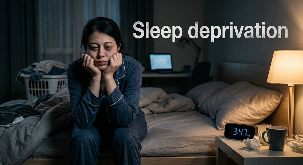 SciTrendX's tweet photo. Sleep deprivation affects nearly every major system within the brain.

Many people underestimate its neurological and psychological consequences.

After insufficient sleep, attention networks become significantly less efficient.

This reduces concentration, reaction speed, and information processing accuracy.

Working memory performance also declines following restricted sleep periods.

Working memory temporarily stores information required for ongoing tasks.

Neuroimaging studies reveal decreased prefrontal cortex activity after sleep loss.

This region supports reasoning, planning, and impulse control functions.

Meanwhile, the amygdala becomes substantially more reactive to stimuli.

The amygdala plays a central role during emotional processing.

Researchers observed stronger negative emotional responses after sleep deprivation.

Consequently, stress becomes harder to regulate effectively.

Sleep loss additionally impairs communication between critical brain regions.

This weakens emotional regulation and rational decision-making abilities.

Long-term sleep deprivation produces broader physiological consequences.

Studies associate chronic sleep loss with cardiovascular disease risk.

Researchers also identified links with metabolic dysfunction and obesity.

Memory consolidation suffers when deep sleep becomes insufficient.

The brain requires sleep to stabilize newly learned information.

Sleep therefore represents an active neurological maintenance process.

It is not simply a period of inactivity.

References:
• National Institute of Neurological Disorders and Stroke (NINDS) - Sleep and brain function
• Harvard Medical School - Sleep, cognition, and emotional regulation
• Nature Reviews Neuroscience - Sleep’s role in memory consolidation