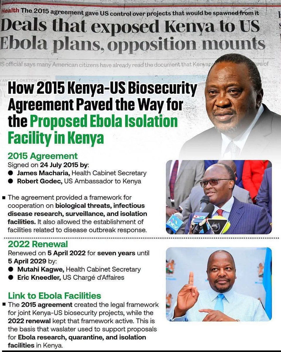 EricKigada's tweet photo. There is a lot of misinformation about this agreement that is being peddled online and I wish that the government would come out straight to explain things instead of glossing over related issues.
I will try to explain what is happening especially in regard to the Ebola outbreak. https://t.co/vgZ346WABk