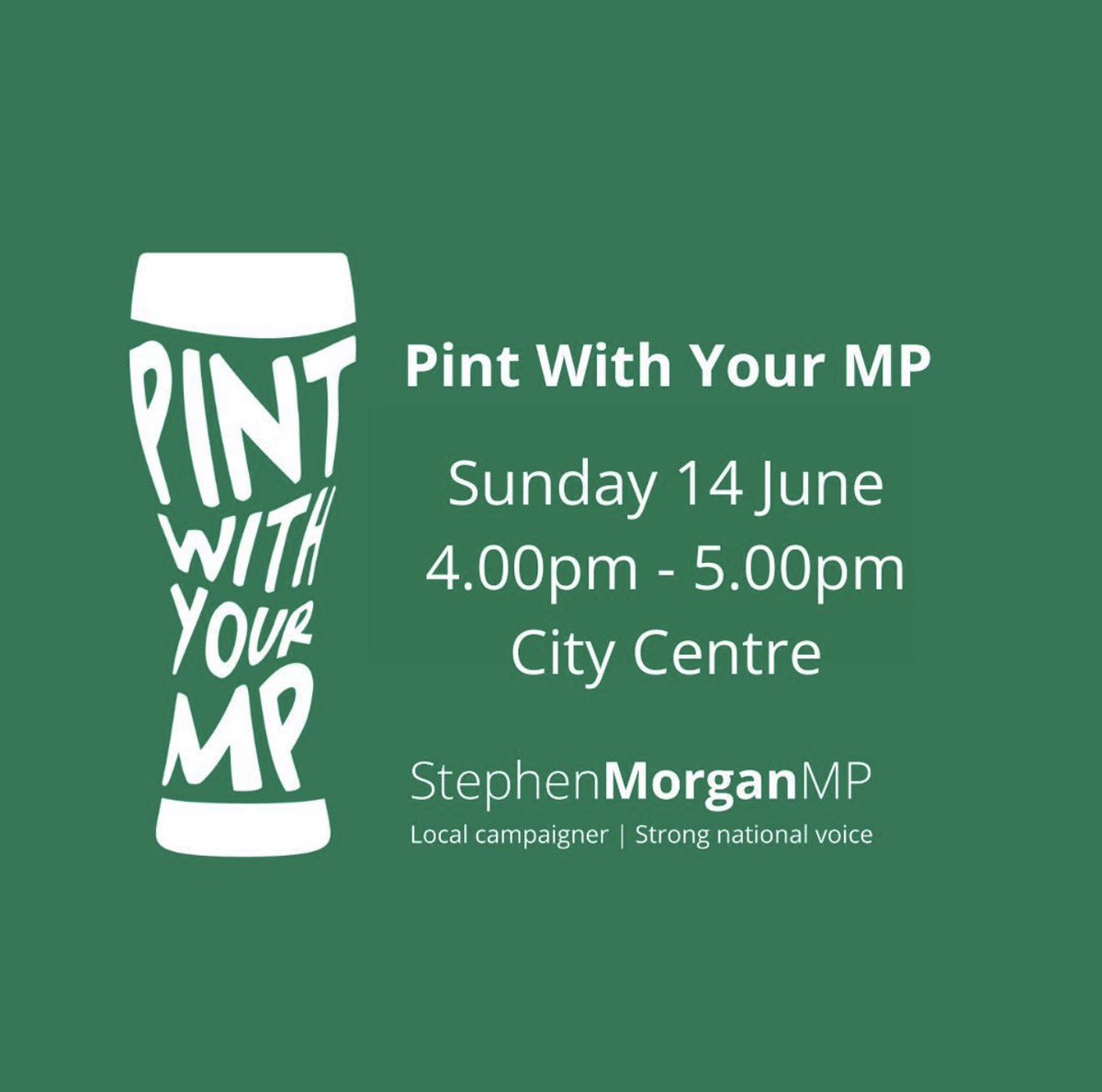 StephenMorganMP's tweet photo. Pop in to say hello and to share your views and ideas at the next Pint with your MP. 

Come along for a chat over a pint or lemonade! Booking essential👇🏻
https://t.co/yyYPjgeTcy https://t.co/P9uphf9fgg