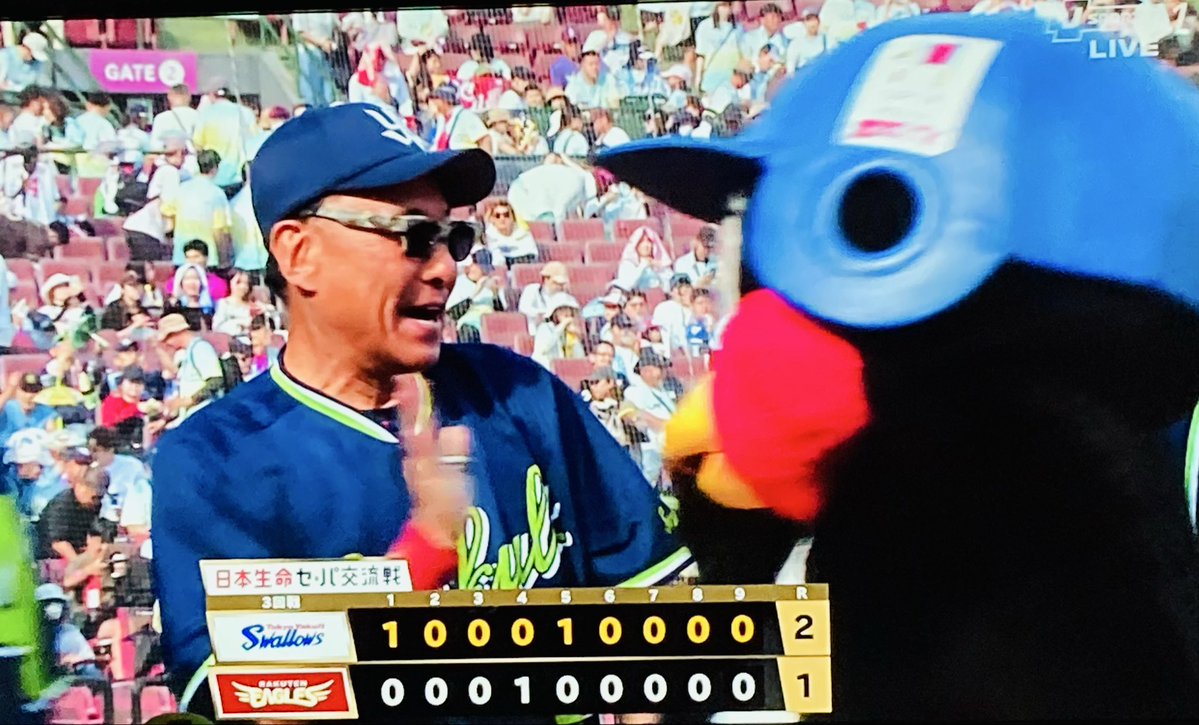 Quyoko's tweet photo. ３連勝すわほー⛱️⛱️⛱️
今日もドキドキ9回裏だったけど清水投手きっちり抑えてくれました✨
現地池山監督コールにも感動
ヒロイン奥川投手の後ろでクルクル回るつば九郎可愛かった🥰
#swallows
#燕心全開 https://t.co/pcqhOZrkqp