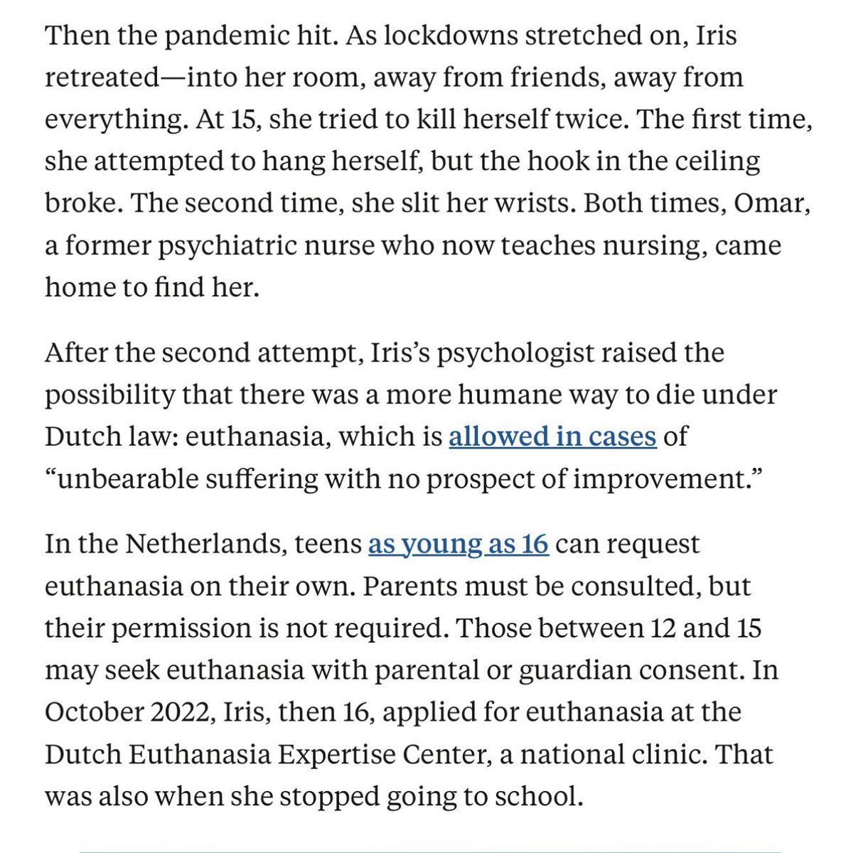 Babygravy9's tweet photo. Imagine allowing your 16-year-old daughter to be euthanised by the state because she freaked out during the pandemic and couldn’t handle isolation. Try and imagine that. https://t.co/mDh3t9Vx0R