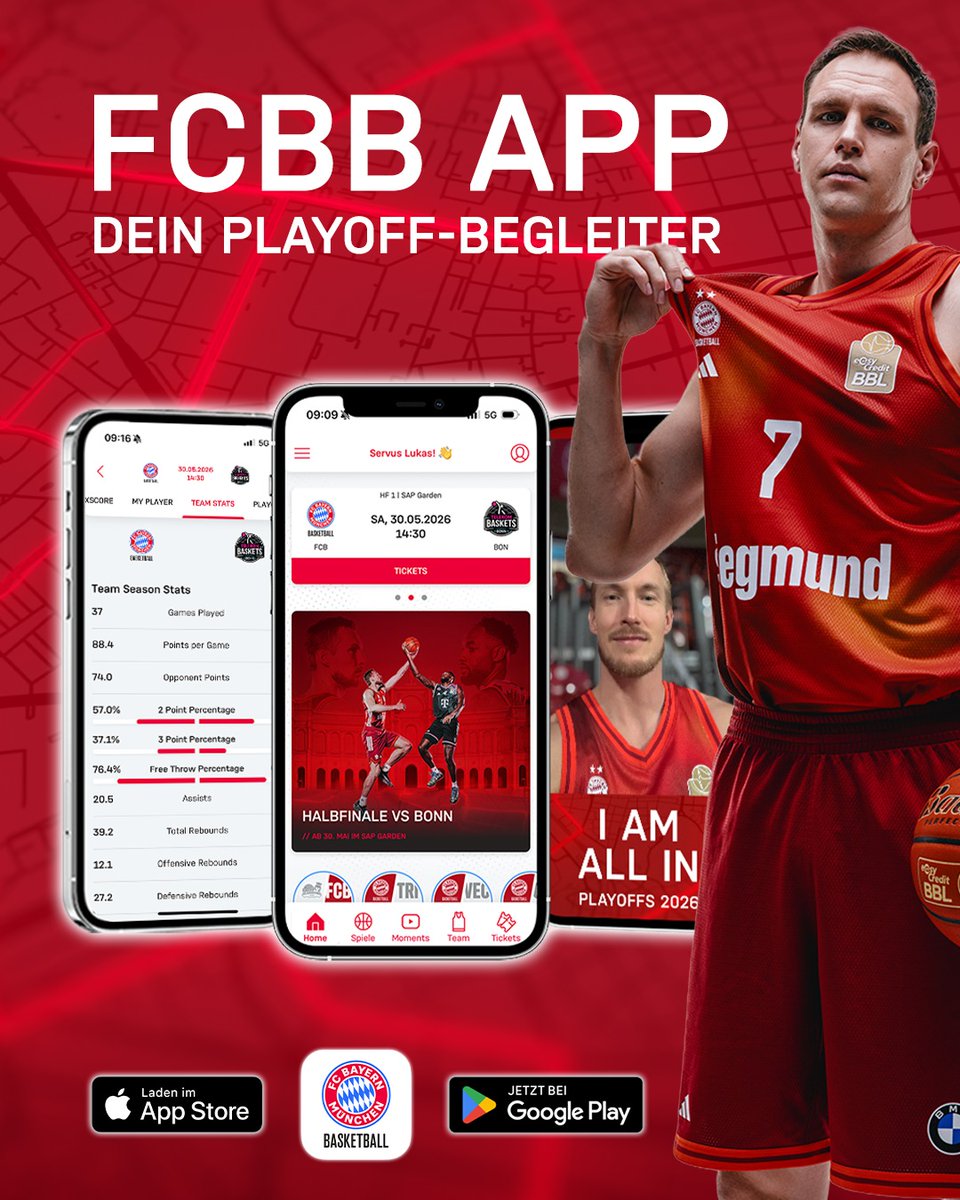 FCBBasketball's tweet photo. Alles rund ums fünfte Finale gibt's natürlich in unserer App - jetzt downloaden! 📲

#FCBB #BERFCB #MunichAllIn