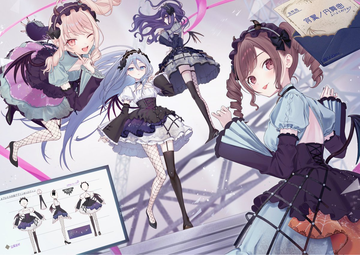 Vs0mr's tweet photo. #プロセカ衣装デザイン #ハロウィン
女性用「宵翼ノ円舞曲」です🦇🕸 https://t.co/7PbTvFYvmX