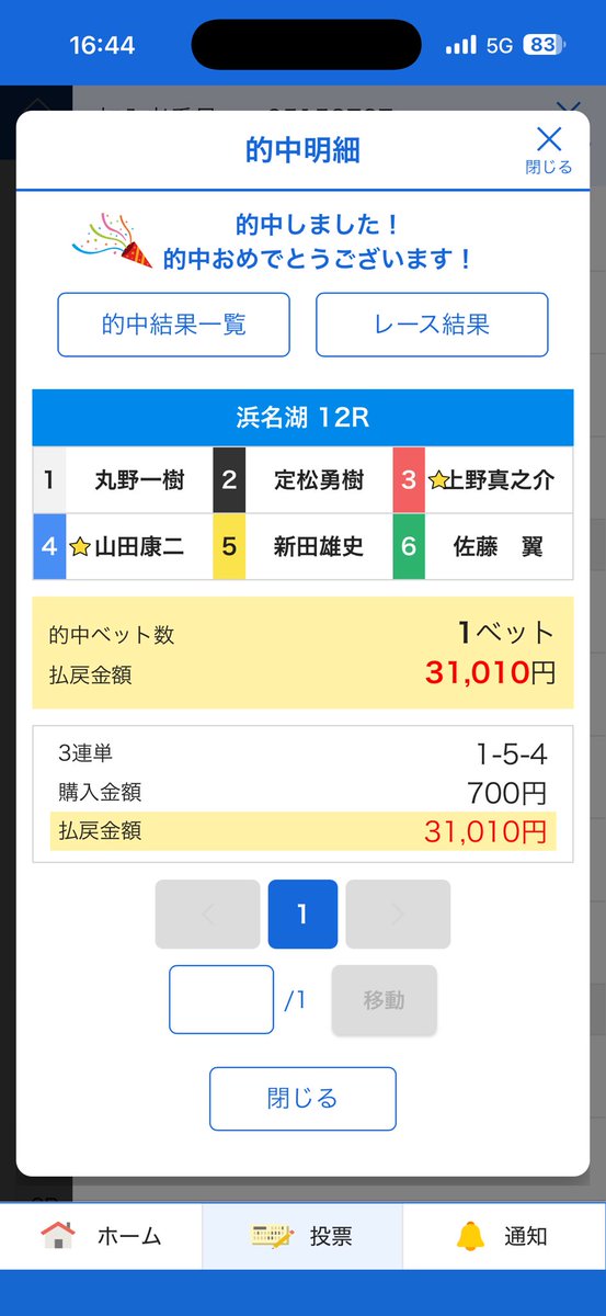 chitoro_P's tweet photo. 丸ちゃん初SGおめでとう！
危ないレースやったけど
馬も船も当てて今日は良い日曜日🙆 https://t.co/P0hrjk0Lst
