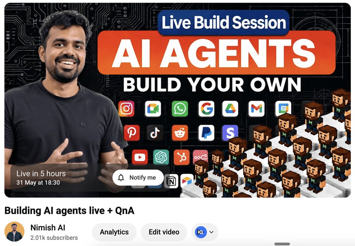 anthropiast's tweet photo. trying something new today.

going live at 6:30 pm IST / 9 am ET

i'll be deploying an AI agent directly on whatsapp and showing the entire setup live.

the idea is simple:

instead of using a terminal or telegram for chatting with the agent, run it directly in your personal whatsapp.

i'll be using the hermes agent, and linking it with an actual whatsapp number so you can text your agent from directly within whatsapp

no slides.
no prepared demo.
just building live.

if you want to try something new this sunday, join the stream.

link in comments.
