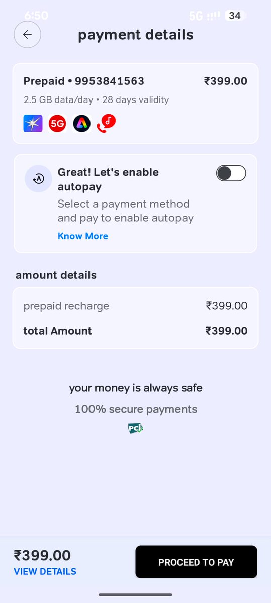 soniyak06's tweet photo. @airtelindia Recharged ₹399 via Google Pay because it was advertised as 2.5GB/day for 28 days. The promised data was never activated. Customer care now claims it was only a JioHotstar subscription. This was never disclosed during purchase. https://t.co/4iVgTYaySP