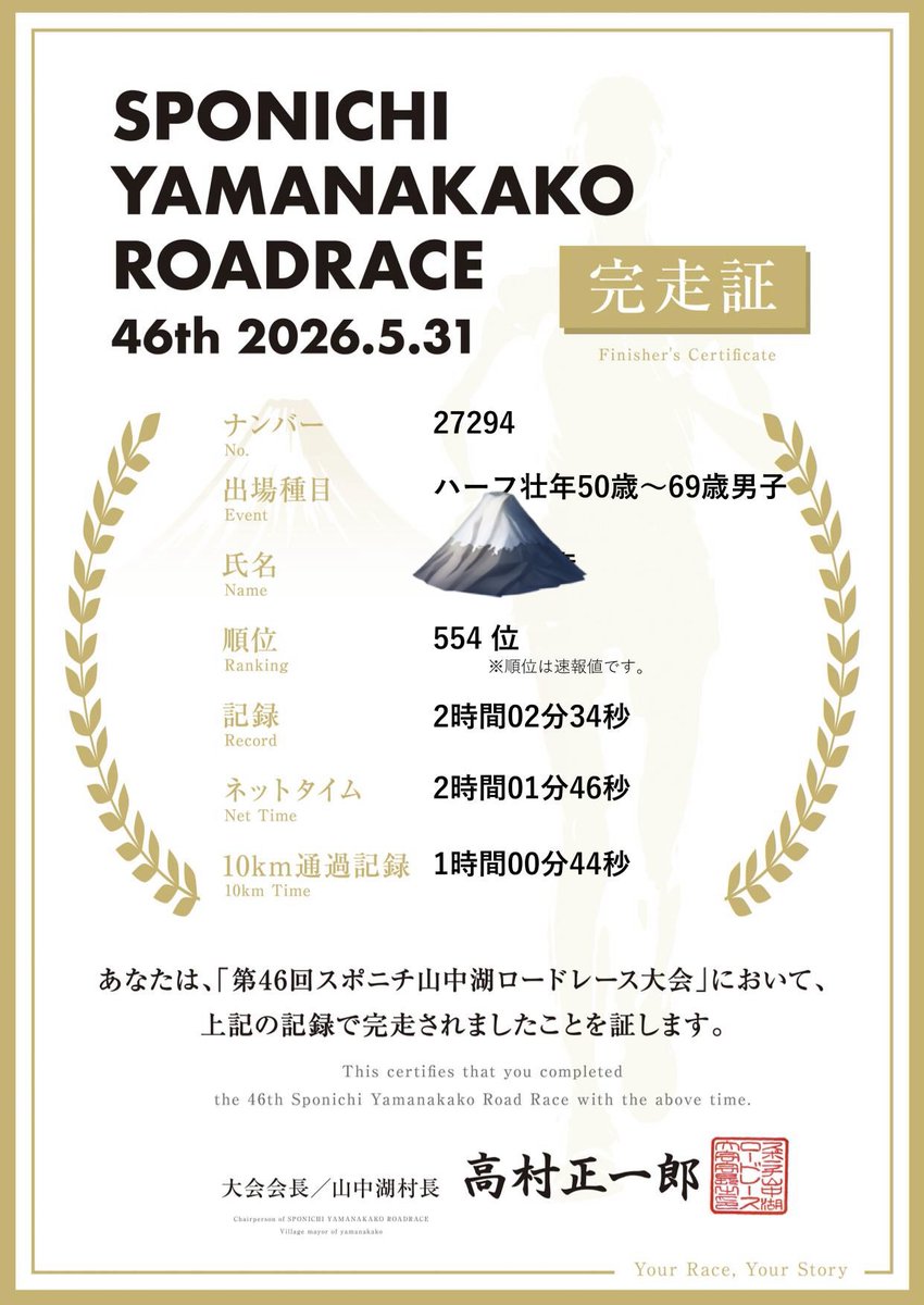 ikobusso's tweet photo. #スポニチ山中湖ロードレース に行って来ました🏃
こ���まで参加したレースの中で一番標高が高いコース⛰️
🗻富士山と湖の景色が素晴らしい✨

今日はタイムを狙うつもりで意気込んで���タートしたものの､7〜8kmの長い上り坂で足を使ってしまった😩
後半巻き返しを図ったけど今期2度目の2時間オーバー😢 https://t.co/5sRupWo9yL