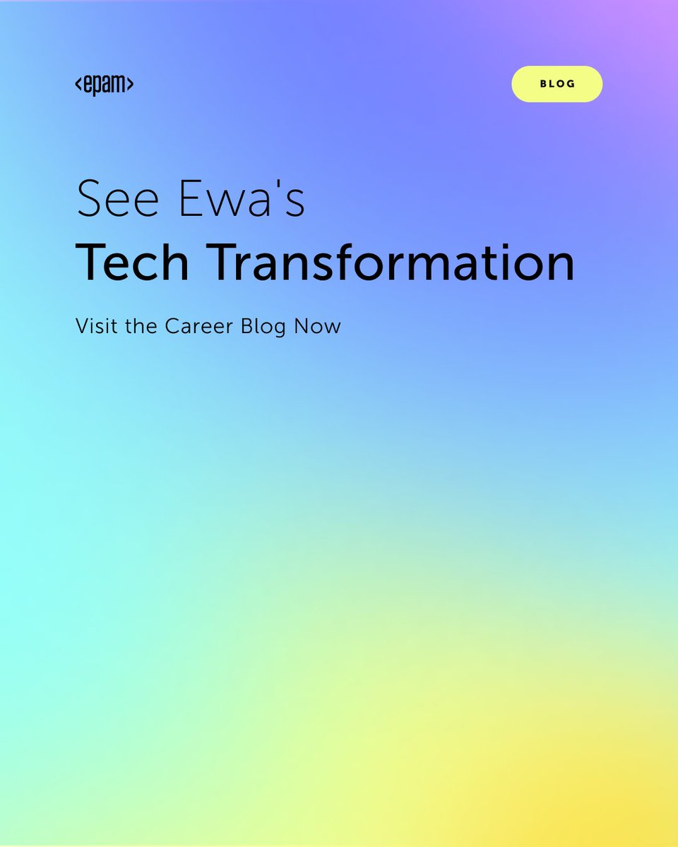 EPAM_India's tweet photo. Meet Ewa Szczepska, who studied psychology, shifted into marketing and then transitioned into an exciting role in software development. 

Read her inspiring story in our blog: https://t.co/2w35xz0thc

Visit EPAM Campus for your career transition roadmap: https://t.co/vRrmZ4eXc7 https://t.co/f1mXobi8nf