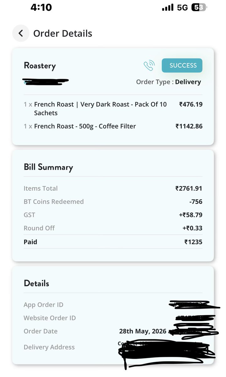 sachintaparia's tweet photo. New Dark Pattern: #BasketStealing 

A #darkpattern where a quantity is billed and added in the final amount but not displayed in the detailed bill and of course not delivered. 

I’d call this dark pattern as #BasketStealing (opp of #BasketSneaking and urge #CCPA @JoshiPralhad @inidhikhare @jagograhakjago to add it to the list of 13 identified dark patterns

Case in point: @BlueTokaiCoffee Beware coffee connoisseurs! That gourmet coffee becomes even more expensive with such practices!

@VishnuFNO @ggganeshh @AA_speaks @amitranjan @1987Kulbhushan @PrabhuPradhan @ikaveri @BhavreenMK