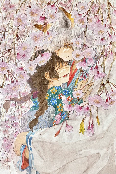 この2人は向かい合わせの構図を何度でも描きたい 手の先や背景まで、2人の心情の移り変わりを表現することにこだわっています #まつリごと