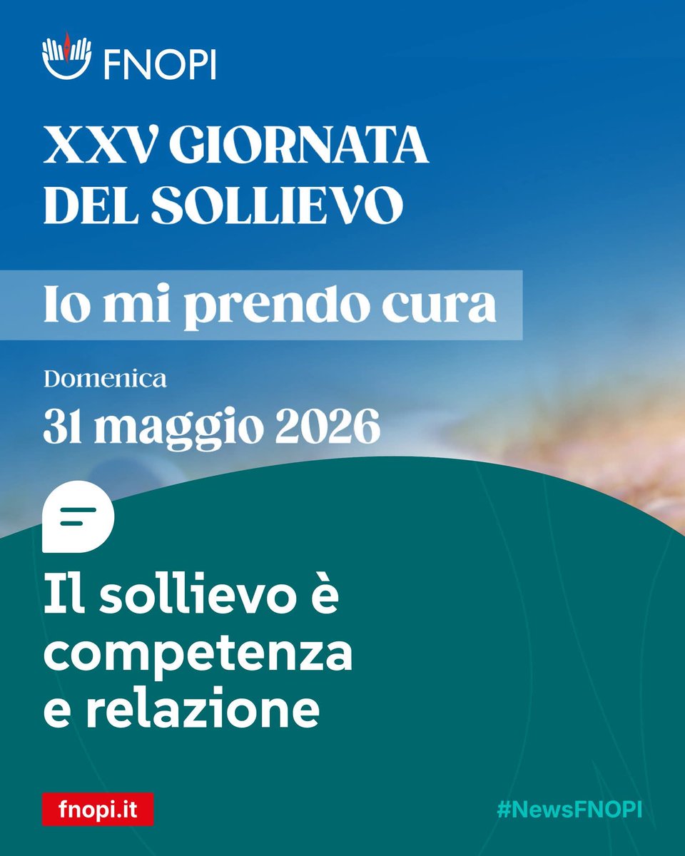FNInfermieri's tweet photo. Il 31 maggio si celebra la XXV Giornata Nazionale del Sollievo. #FNOPI è tra le istituzioni che la sostengono, perché il sollievo dalla sofferenza fisica e morale è un diritto di ogni persona e gli infermieri sono tra i professionisti più vicini a renderlo concreto ogni giorno. https://t.co/HBIbPjnAex