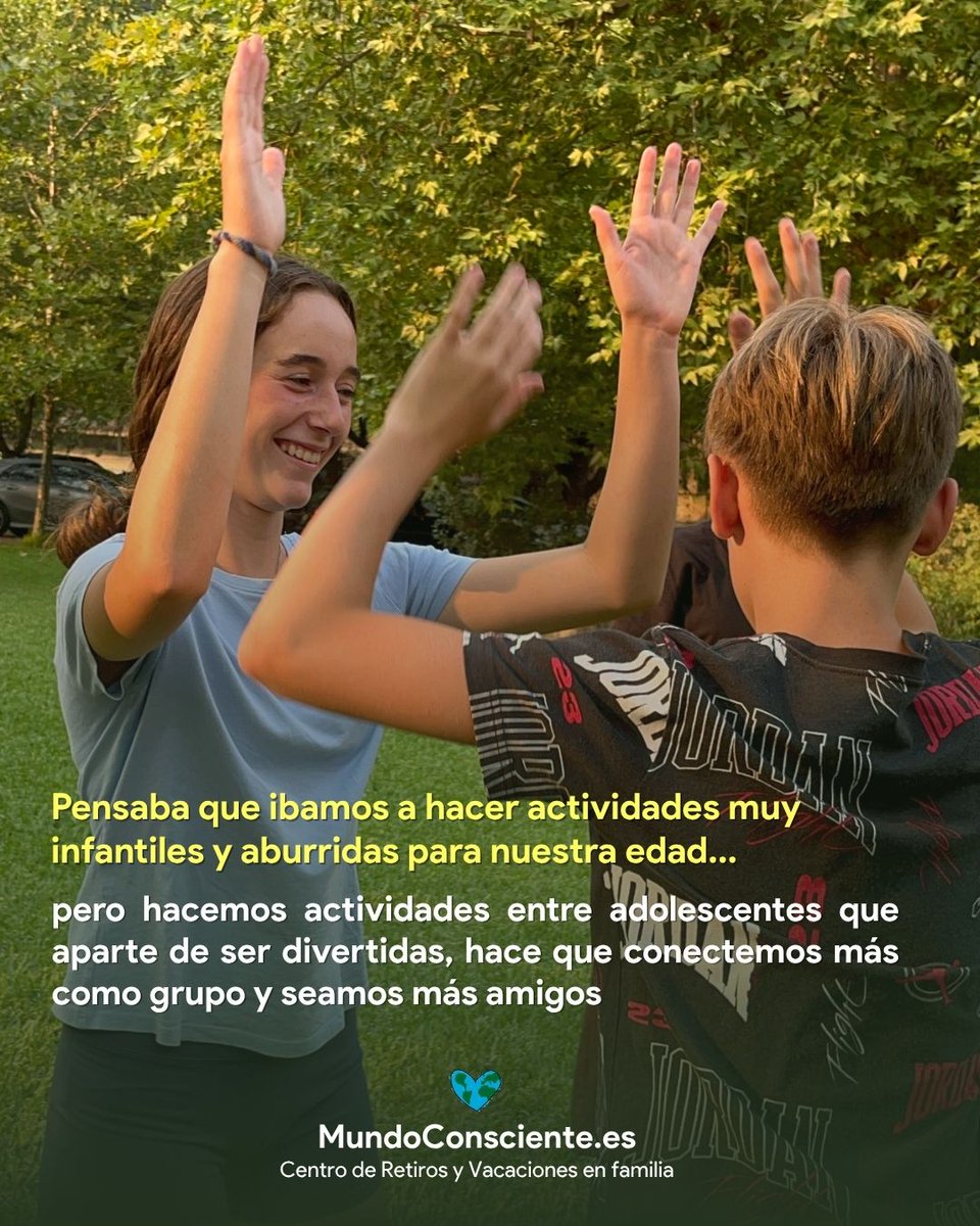 MunConsciente's tweet photo. Preguntamos a adolescentes de 14 a 18 años que ya han vivido nuestras vacaciones en familia qué imaginaban antes de venir… y qué pasó después.  Pensaban que sería serio o infantil, y encontraron excursiones, deporte, grupo, risas y gente de su edad.
#vacacionesenfamilia https://t.co/T7x7CJHi29