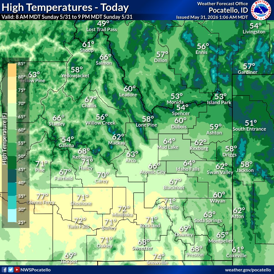 NWSPocatello's tweet photo. Here's a graphic of some of the rainfall reports from yesterday. We set a new rainfall record at Idaho Falls! Expect some lingering rain over portions of east Idaho today #idwx https://t.co/Ak8FBnOXvd