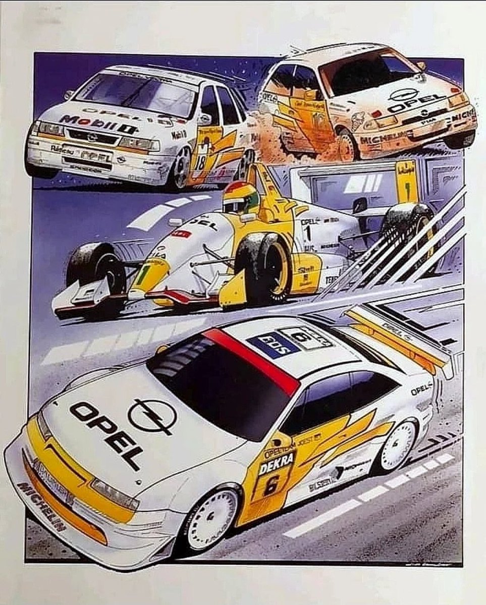 evo__master's tweet photo. Esta es una foto que siempre ha estado en mi teléfono durante los últimos 10 años, y representa a la perfección parte de la historia de Opel en las distintas categorías del automovilismo en el siglo pasado. 

Tenemos los chasis WTS Dallara F394/003, pilotados por Sascha Maassen y Ralf Schumacher, que eran los favoritos del campeonato alemán F3 del 94, o la gente de Opel Team España compitiendo en el campeonato nacional, con actuaciones destacadas de Jordi Gené y el italiano Alex Caffi. Esos motores Swindon llegaron a superar los 300 cv y son precisamente los protagonistas de la semana que viene.
 
Y bueno, su trayectoria en la DTM ya la hemos visto muchas veces. Marcó una época, a pesar de que "solo" consiguieron el ITC del 96. 

Para cerrar, el Astra GSI compitió bajo las especificación grupo A en diferentes campeonatos nacionales de rally, destacando con el belga Bruno Thiry, quien sustituyó su Calibra para destacar en las 24 horas de Ypres o en el Rally Condroz, siempre usando bloques C20XE. El legendario red top 🏁
