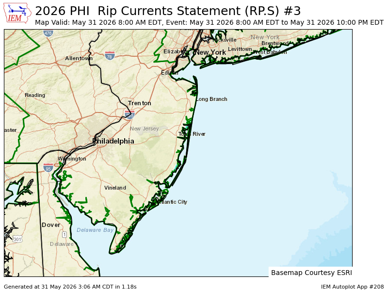 PennWeatherPA's tweet photo. PHI issues Rip Currents Statement valid at May 31, 8:00 AM EDT for Coastal Ocean [NJ] till May 31, 10:00 PM EDT https://t.co/OXzP0of7oY https://t.co/JwI0nVVA8E
