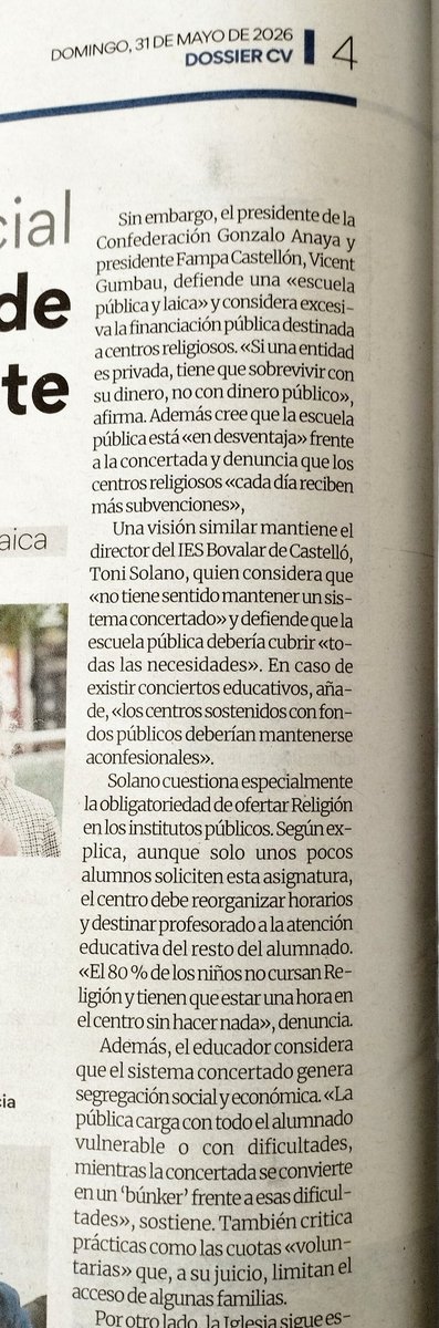 tonisolano's tweet photo. Esto de la Religión en la Escuela también afecta a los recursos públicos. Un centro como el mío tiene a dos profesores completos impartiendo NADA para que menos de un 20% del alumnado reciba catequesis católica con otro docente seleccionado por el obispado #VagaEducació https://t.co/XeCj2brVdK