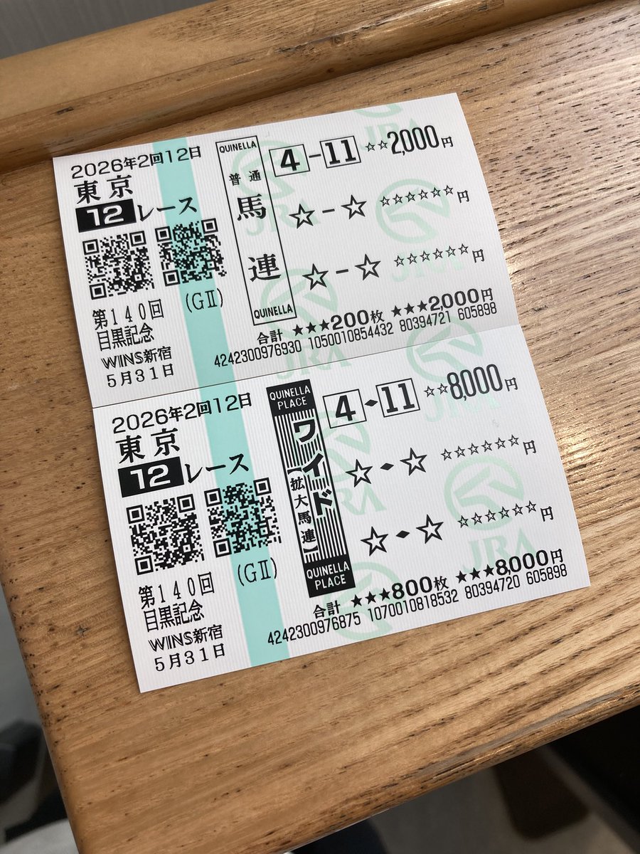 馬券 八味さんお疲れ様です！ 相手も1頭に絞っての腹括った勝負お見事です