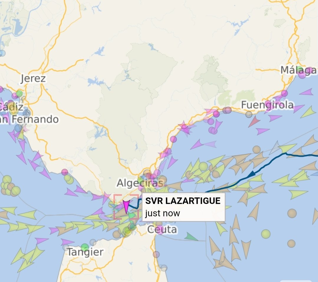 UltimBoat's tweet photo. #Ultime #Ultim #Convoyage 

Parti de Barcelone jeudi matin pour un convoyage vers Cascais, SVR Lazartigue progresse à faibles allures depuis faute de vent. Le trimaran se trouve actuellement dans le détroit de Gibraltar à 6 noeuds. https://t.co/OQNvkYgxuY