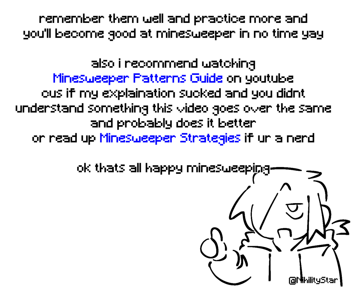 NihilityStar's tweet photo. how to get better/faster at playing minesweeper: a guide primarily for my nullscape oomfs who wanna get better at minesweeper but also for anyone in general https://t.co/Mk4z9ucVyh