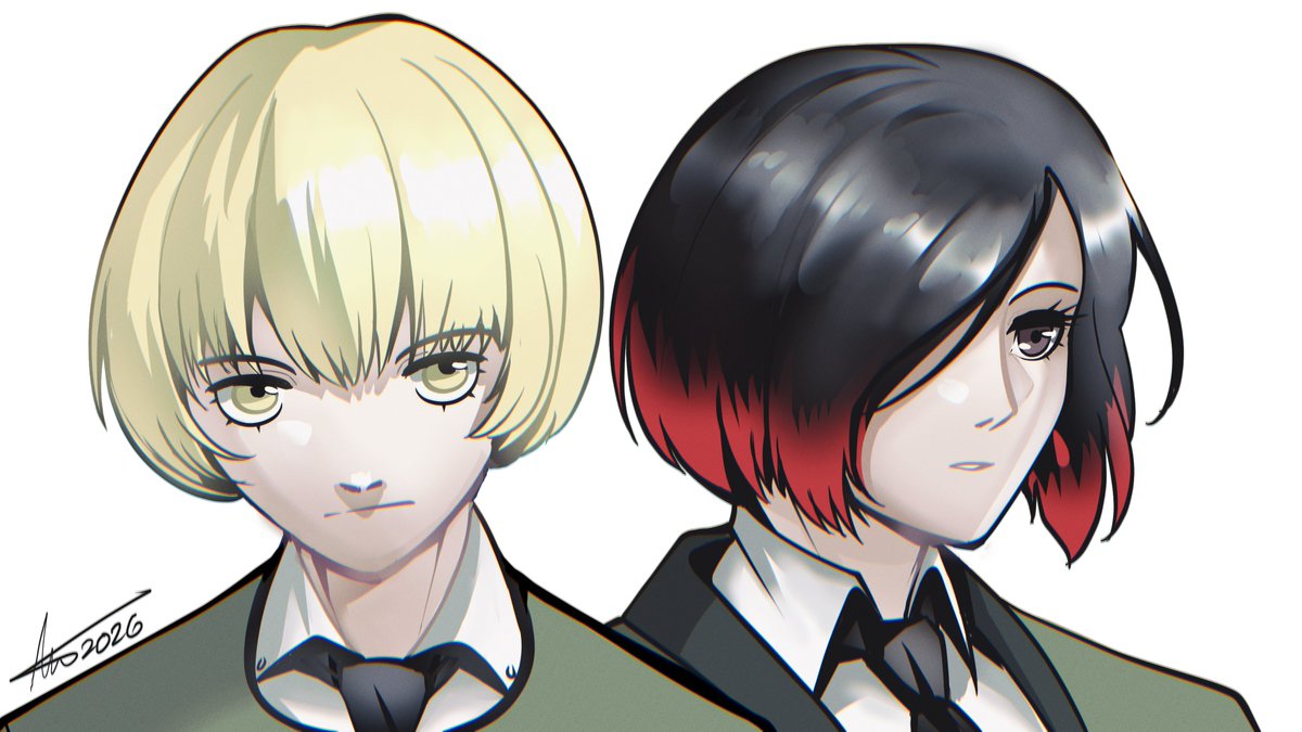 chiaroscuro4eva's tweet photo. I swear to god i didn't mean to draw armin and mikasa #persona6 #p6com #personafanart #atlusfaithful https://t.co/0MBBh9TFmy