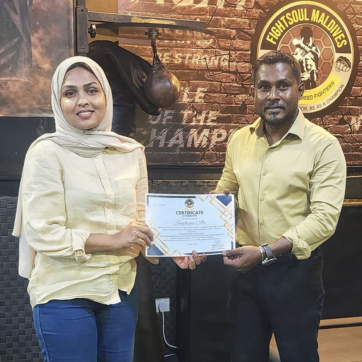 Bc_Maldives's tweet photo. Ten women successfully completed the Basic Self-Defence Training Programme organized by @fightsoulmv Maldives in collaboration with BCM. Certificates were awarded to the participants by Fight Soul Maldives CEO Mr. Ibrahim Saheshan Ali. https://t.co/2YdyhDfIDL