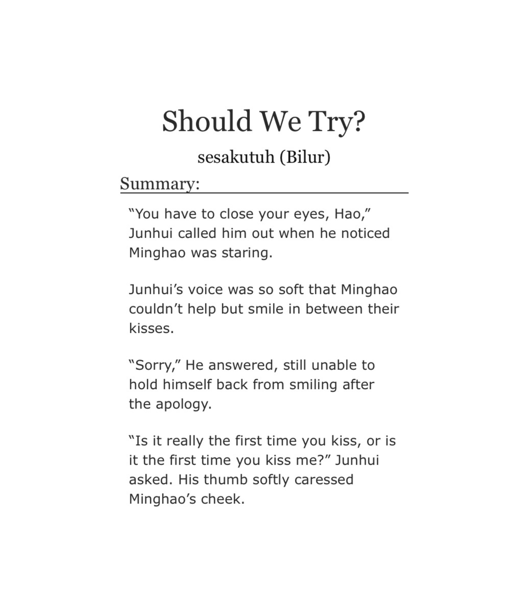 xmhaoc's tweet photo. #JUNHAO：　Practice Kissing That Leads to Something More. Rated E. 2.5K words. 

Late submission for @SECTOR_48, #SECTOR_48: Practice Kissing. 
🖇: https://t.co/ToEcuji4Ya. https://t.co/xakD73Dz4q
