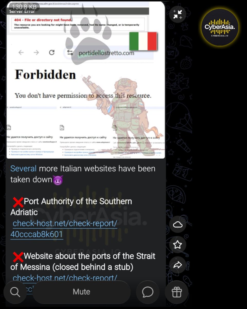cyberasia_io's tweet photo. 🚨 Italy Alert 🇮🇹

Hacktivist group #NoName057(16) launched coordinated DDoS (Distributed Denial of Service) attacks against critical maritime infrastructure in #Italy

#DDoSAttack #ItalyCyberAttacks #CriticalInfrastructure #CyberSecurity https://t.co/8r0CrO6EWl