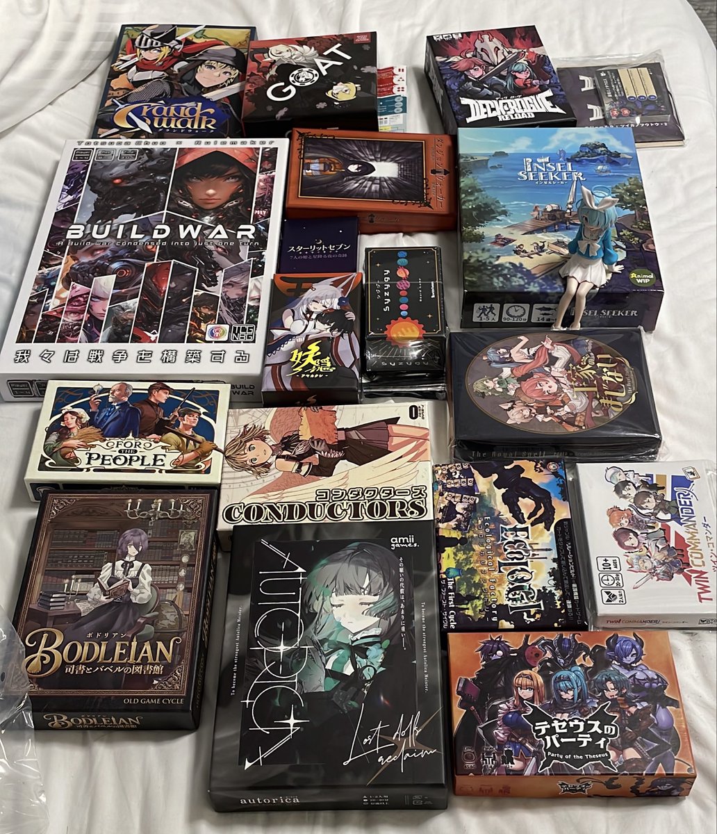 kikurisirakami's tweet photo. ゲムマ戦利品1
コンダクターズ
テセウスのパーティ
エコロジ
オートリカ
ボドリアン
フォーピープル
王家のまじない
インゼルシーカー
シジジー
アヤカクシ
グランドウォーク
ダンジョンウォーカー
ビルドウォー
スターリットセブン
ツインコマンダー　
デッキローグ
ゴート https://t.co/l5vTJ2IdT2