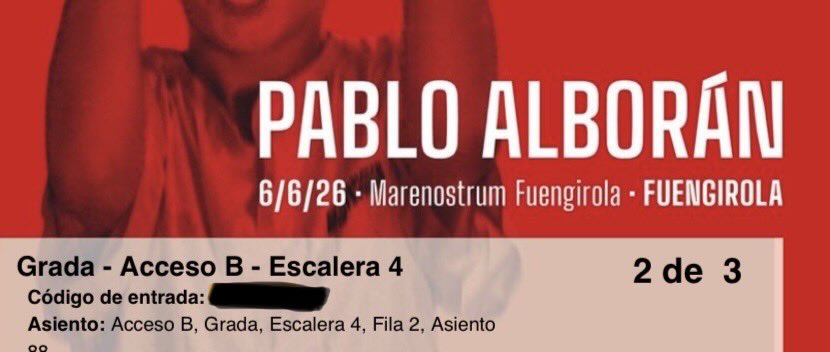TamaraDelgado92's tweet photo. Se vende entrada para el concierto de Pablo Alborán por no poder asistir!! https://t.co/wqGB5LXlqM