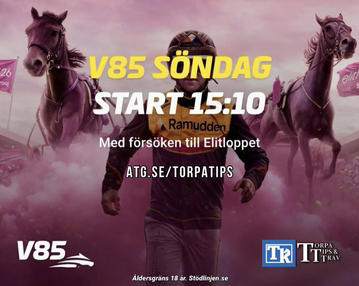 Travklubben_se's tweet photo. 𝐄𝐋𝐈𝐓𝐋𝐎𝐏𝐏𝐒𝐒𝐎̈𝐍𝐃𝐀𝐆𝐄𝐍 𝐀̈𝐑 𝐇𝐀̈𝐑 - 𝐇𝐀̈𝐍𝐆 𝐌𝐄𝐃 𝐏𝐀̊ 𝐕𝐀̊𝐑𝐀 𝐕𝟖𝟓-𝐒𝐘𝐒𝐓𝐄𝐌! 💰🐴

Vi får nya chanser i dag när det är V85 på Solvalla med Elitloppet ✅

⏰ 𝐒𝐩𝐞𝐥𝐬𝐭𝐨𝐩𝐩: 𝟏𝟓.𝟏𝟎 

Här finns våra spel till omgången: https://t.co/bXWgkDxq3U https://t.co/M5q1zcik8D