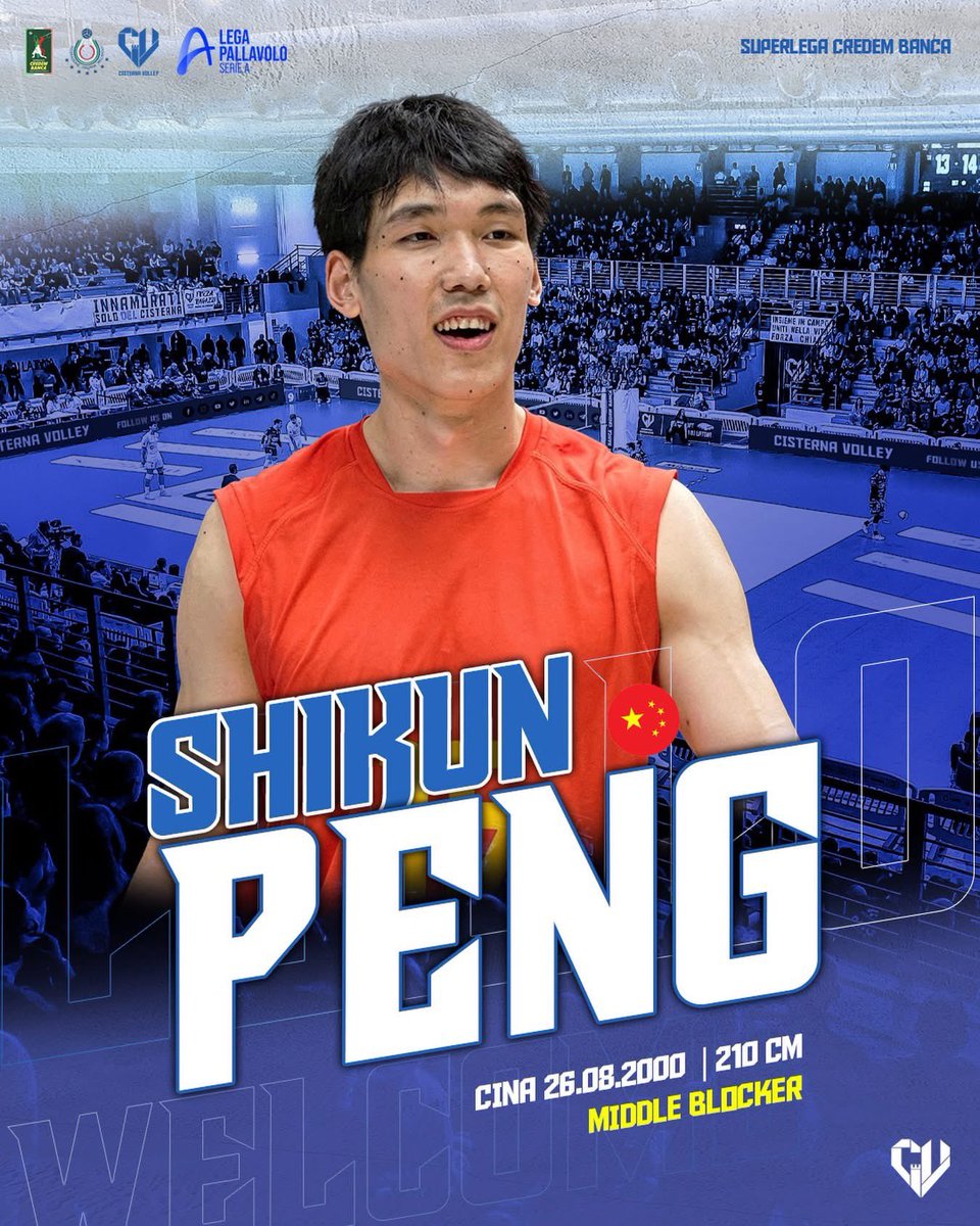 VolleyActu's tweet photo. 🚨 OFFICIEL ! Le central chinois de 2m10, Shikun Peng, quitte le Japon et rejoint Cisterna pour la saison 2026-2027 ✍🏻🇮🇹

📸 Cisterna https://t.co/09CoIny6B7
