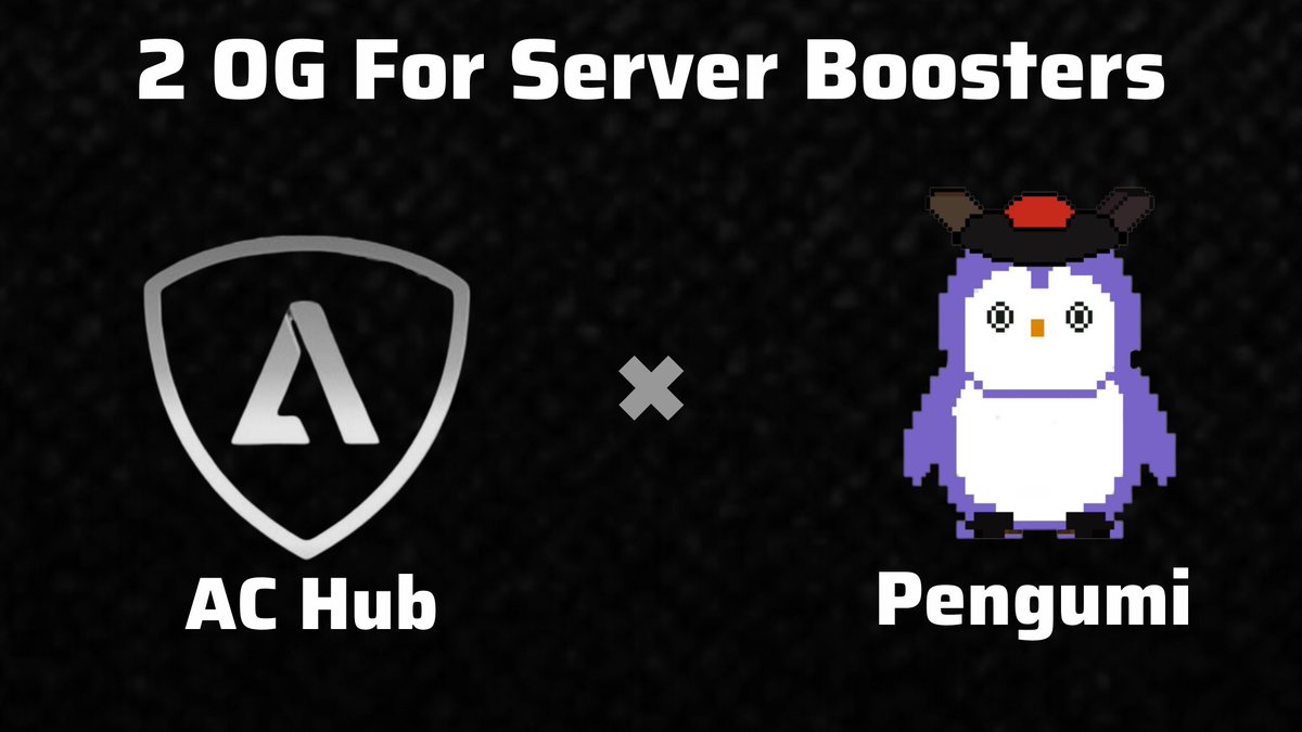AlphaCollectiv3's tweet photo. We are giving away 5 more 👑 OG Roles! For @HiPengumi

2 OG Roles for Server Boosters

Boost the server and you'll be entered into the OG giveaway.

📊 Example:
• 5 Boosters = 40% win chance
• 2 Boosters = Both boosters

Join Us Now!!
https://t.co/Fty2hZfbeI https://t.co/mW3zBtxIaX