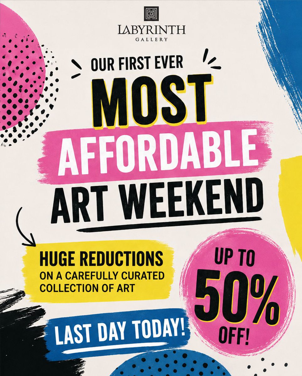 labyrinthgall's tweet photo. Hurry! Today is the final day of our "Most Affordable Art Weekend". Where you can save up to 50% on selected items. Shop on our website or in the gallery and grab yourself some great art at great prices. Only one of each item available so be quick! 

👉 https://t.co/IgYlamSiAF https://t.co/BxywbUmp7D