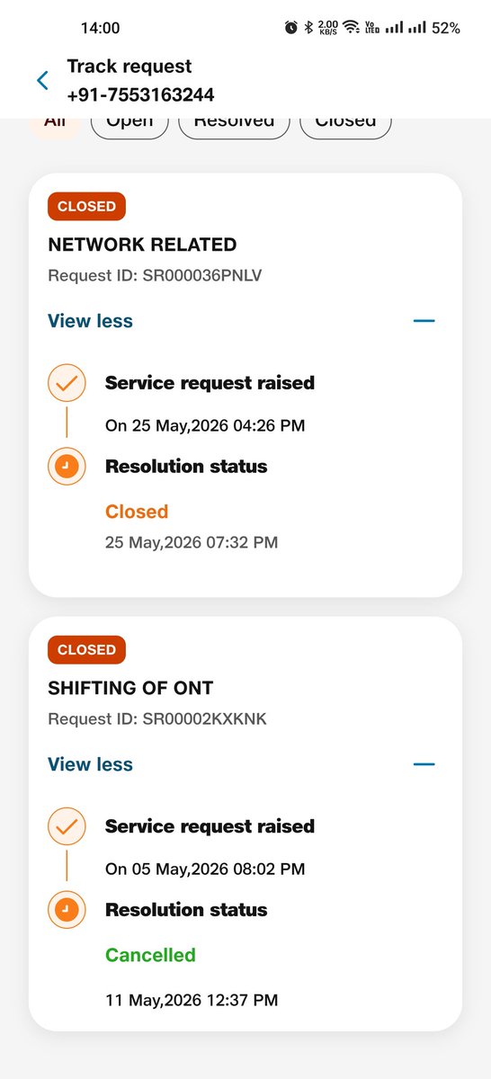 iamkoushal_j's tweet photo. @JioCare @_MukeshAmbani @MoitOfficial @JioCare @reliancejio without any solution every request either closed or cancelled by concern team. 
It shows that the Jio is a fraud and thug company. 
#thugofhindustan https://t.co/zzfCqFnXBL