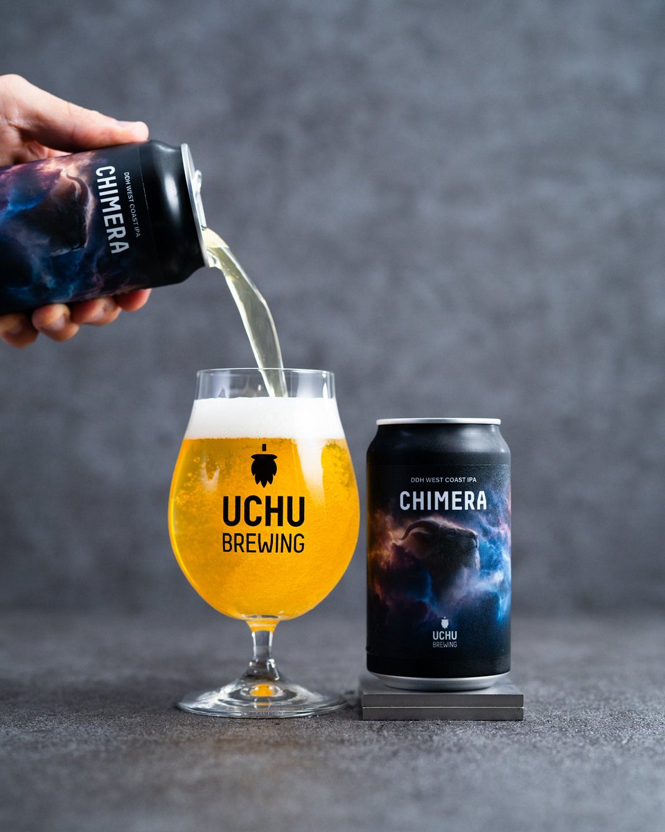 UchuBrewing's tweet photo. ＼CHIMERAリリースのお知らせ！／

6/1（月）19時から、CHIMERAリリース！

●CHIMERA
アルコール：7%
HOP：Mosaic, Riwaka, Simcoe, Cryo Columbus, Cryo Krush

今回の商品は6月3日（水）にこちらから発送いたします。

【コンセプト】
宇宙QUESTで旅する人々の前に謎のキメラの目撃情報が増加している。
キメラは言葉ではなく沈黙で語り、見る者の心に眠る迷いや恐れを映し出す。
そして人々はやがて自己を受け入れ融合するきっかけになったと後日語る。
誰が何のためにこのキメラを送り込んでいるのか。
君の中に、すでにすべてが在る。君が宇宙だ！®

【ブルワーズノート】
キメラの世界観を表現するために大好きなモザイクホップとシムコーホップ、リワカホップのコンビネーションでDDH西海岸IPAを仕込んだよ！
レモンブルーベリーグレフル！

オンラインストアはプロフィールのリンクから。
