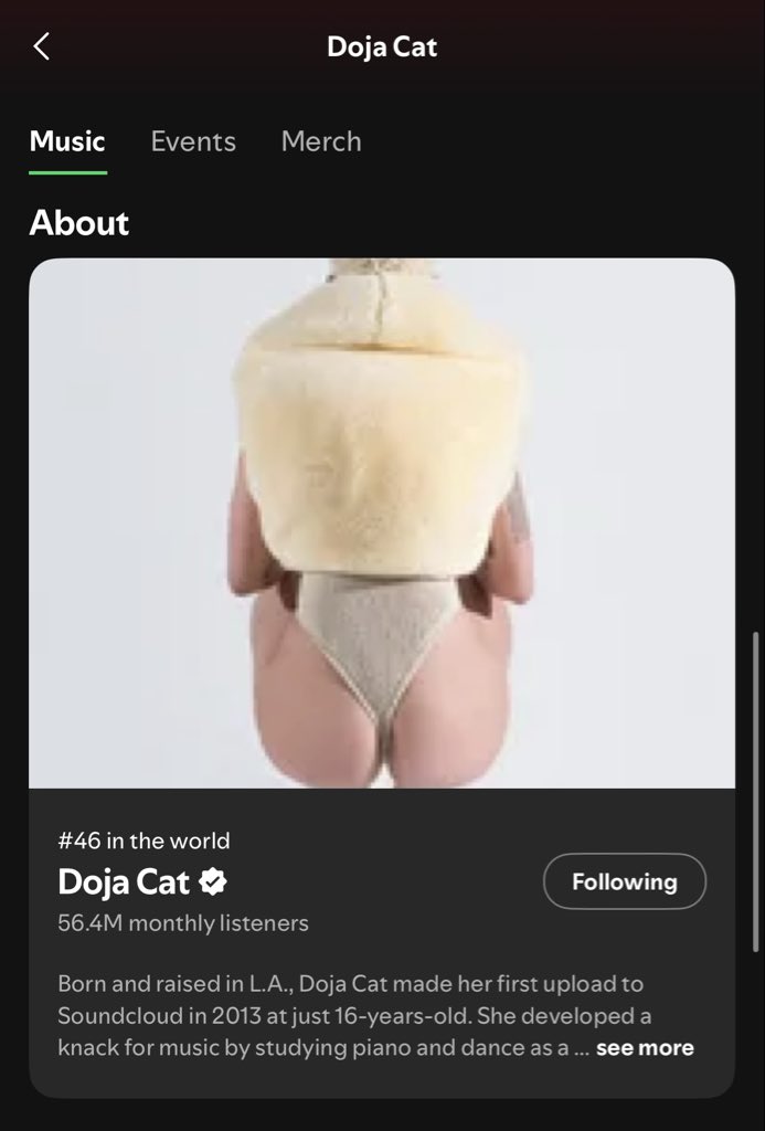 dojnikahouse's tweet photo. will this picture ever be updated?!? 😭 @DojaCat @RCARecords @Spotify https://t.co/BkcoEyxvBL