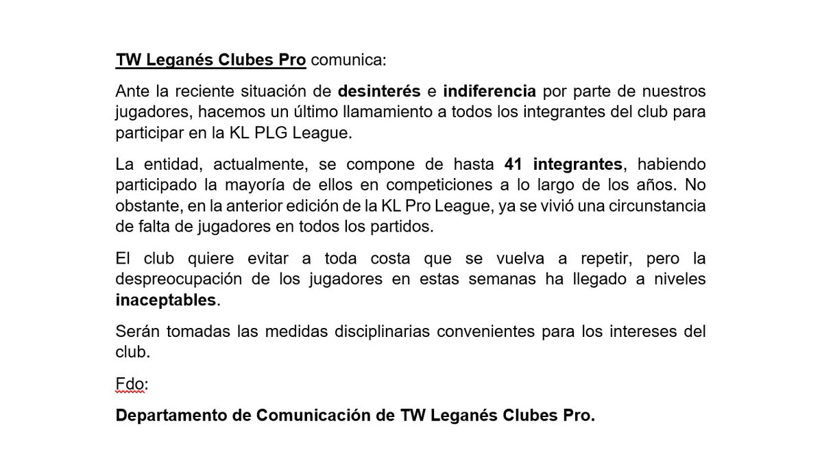 TwLegaClubesPro's tweet photo. 📋Comunicado oficial de la directiva de TW Lega Clubes Pro.
@danilegaa__ @oscarguzgar @gonzavp12 @Cesar_ADP_ @gaabriizzz_ @Gatnaton1 @inaki_cruzz27 @marcos6336 @danielh79095844 @luucaasss_18 @Chipirito224 @pepaso1239 @El_Vengalas @maariobl @diegolfimosismo @Neyouito @Guille_BD_ https://t.co/n7yJgJp9yM