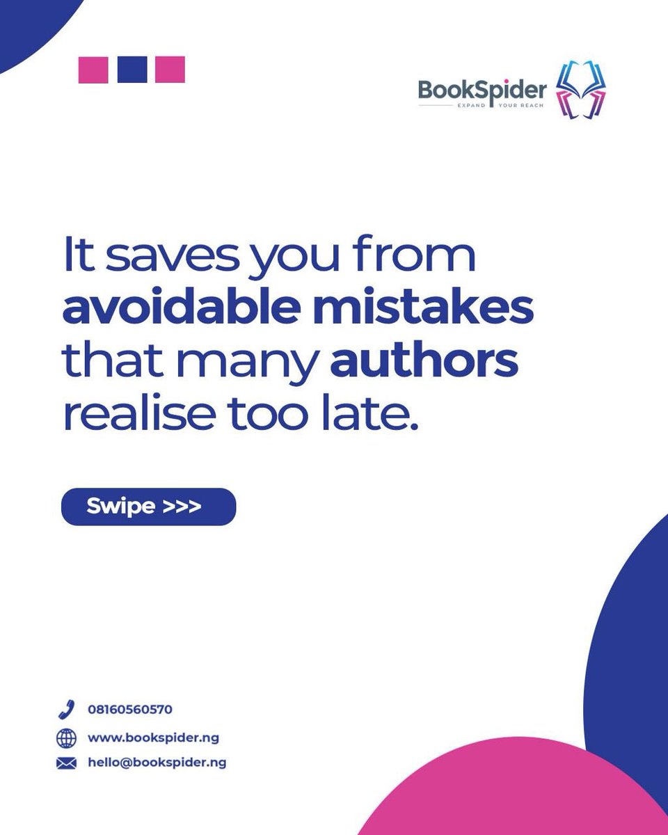 bookspiderng's tweet photo. Thinking of what a book consultation can do for your book?
Here are the many reasons why you need to get on one today.
So reach out, let’s get you on the proper path.
#bookspider #publishing #author #consultationsession https://t.co/iclVglWjIJ