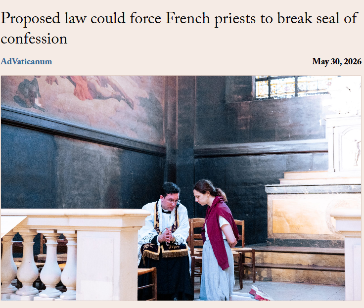 RealAdVaticanum's tweet photo. France’s Catholic bishops have urged lawmakers to reject legislation that would require priests to break the seal of confession, stating that “the secrecy of confession is not a privilege for priests, but a right for the faithful”

Read full article here: https://t.co/uUDk3WyzQH https://t.co/2mekq4cZSP