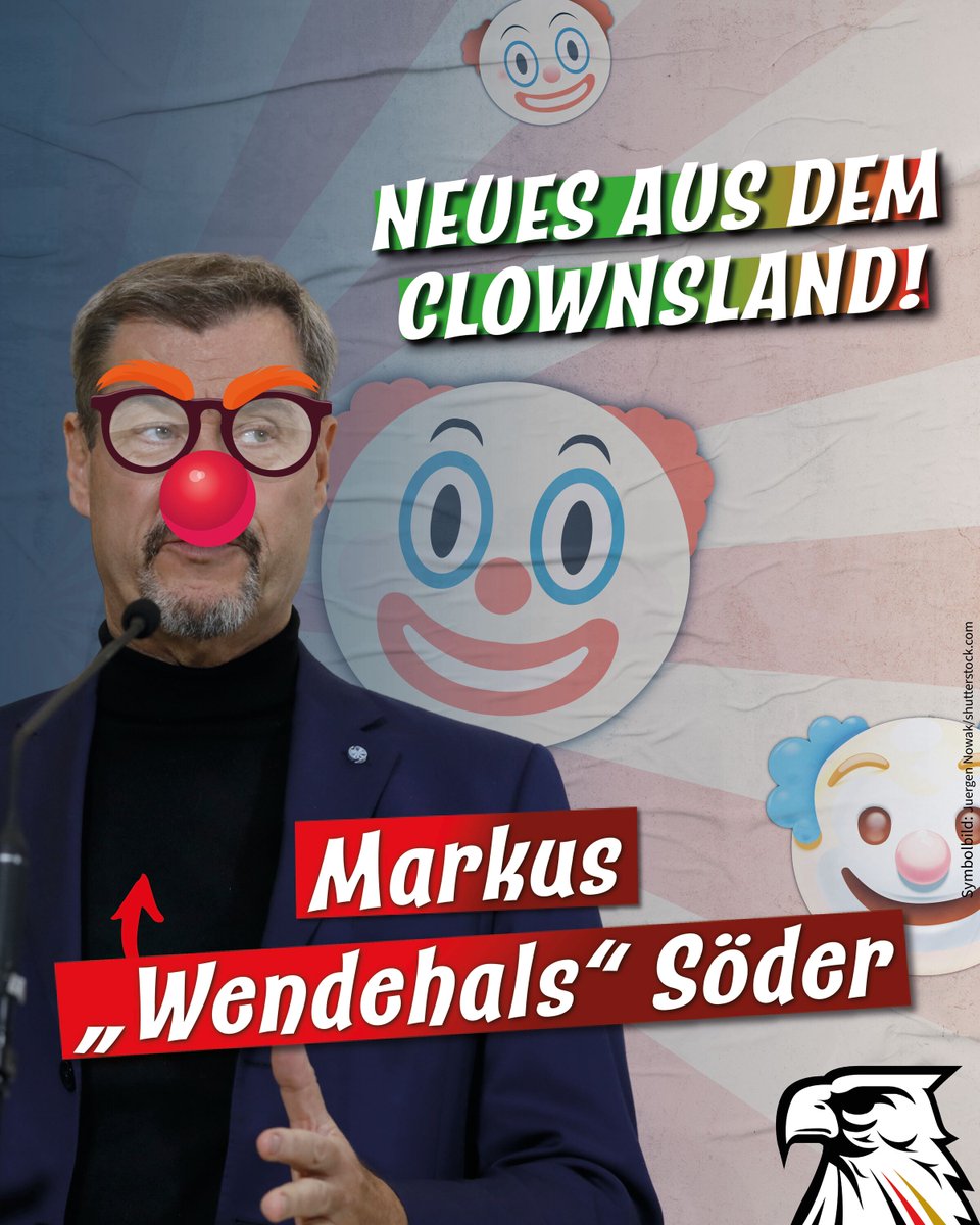 Deu_Kurier's tweet photo. Neues aus dem Clownsland: Markus „Wendehals“ Söder CSU-Chef und Ministerpräsident auf Bewährung

Söder isst nicht mehr. Jedenfalls nicht mehr in Angeber-Pose vor der Social-Media-Kamera. Es wird nämlich ernst, und Markus Söder, der sonst keine Gelegenheit auslässt, um den Klassenclown der schwarz-roten Chaos-Koalition zu geben, hat offenbar für sich beschlossen, mal für eine Weile den Seriösen zu spielen. Der graumelierte Bart, mit dem eitle Menschen gerne Virilität vortäuschen und sich gegen würdiges Älterwerden sträuben, ist auch schon ab.

Söders Manöver kommt nicht zufällig. Seine Partei, die Postenverteilmaschine CSU, wird schön langsam doch etwas nervös. Während ihr Chef Markus Söder unermüdlich an seiner Selbstinszenierung feilt, fährt die CSU historisch schlechteste Wahlergebnisse in Serie ein.

Die Kommunalwahlen im März waren ein Desaster, in Landtags-Wahlumfragen hat die @AfD die willfährigen CSU-Mehrheitsbeschaffer von den Freien Wählern schon überholt und ist zweitstärkste Kraft, und in den bundesweiten Meinungstrends fällt die CSU unter die Fünf-Prozent-Marke und könnte nur noch dank ihrer Direktmandate wieder in den Bundestag einziehen.

Solange die Ämter, Posten und Mandate stimmen, lässt eine Partei wie die CSU ihren Vorsitzenden schon so einiges durchgehen. Selbst die peinlichen Faschingskostüme, mit denen Söder mal als Shrek und mal als Marilyn den Medienkasper macht, hat sie bislang stoisch hingenommen.

Dass er sich dieses Jahr ausgerechnet als „Braveheart“ verkleidete, da werden indes einige schon geschluckt haben: Ausgerechnet der ewige Wendehals Söder als unbeugsamer schottischer Freiheitskämpfer?

Freilich, mit ungeniert ausgelebter politischer Schizophrenie hatte Markus Söder noch nie ein großes Problem. Beim letzten Koalitionskrach war er als Parteivorsitzender für und als Ministerpräsident gegen die schließlich gescheiterte Schnapsidee, anstelle echter Steuererleichterungen die Arbeitgeber aufzufordern, Arbeitnehmern eine steuerfreie Tausend-Euro-„Entlastungsprämie“ auszuzahlen.

Eine Zeitlang hat Markus Söder versucht, sich mit einem billigen Zirkustrick von der unaufhaltsamen Bruchlandung der Klingbeil-Merz-Koalition ein Stück weit abzusetzen. Immer wenn Friedrich Merz mit realitätsentrücktem Pathos und verzweifelter Verbalkosmetik den katastrophalen Zustand des Landes und seiner Regierung schönzureden versucht, macht Söder neben ihm ein paar flapsige Bemerkungen. Bloß nicht so ernst nehmen, den Verlierer, soll das wohl heißen und signalisieren, dass er, Söder, ja sowieso der bessere Kanzler wäre.

Nützt ihm bloß alles nichts. Die Wähler wissen schließlich genau, dass Söders CSU für alle desaströsen Wortbrüche und Zumutungen der Klingbeil-Merz-Koalition genauso mitverantwortlich ist. Die Umfragen rauschen weiter in den Keller, und bei der Debatte um einen „Kanzlertausch“, die der Wüst-Fanclub der Merkelianer in der CDU vom Zaun gebrochen hat, wird Söders Name nicht einmal genannt.

Ist halt doch „schwieriger als gedacht“, muss Söder im Interview zugeben, die Konkurrenz von der AfD wieder loszuwerden, die ihm immer dichter auf den Fersen ist. Vor allem, wenn man einfach immer weiter dieselbe Katastrophen-Politik betreibt, zu der die AfD die konsequente Gegenposition vertritt und damit bereits Volkspartei-Status erlangt hat.

Da kommt dann selbst ein Söder ins Predigen; der „Katholische Kirchentag“ in Würzburg, eigentlich eine links-„grüne“ Vorfeldveranstaltung, bot ihm die Plattform dazu: Bloß keine Zusammenarbeit mit der AfD, nicht mal eine Minderheitsregierung mit wechselnden Mehrheiten, die AfD sei „die schlimmste rechte Organisation in ganz Europa“, und wenn die schwarz-rote Koalition scheitern sollte, dann drohten „Weimarer Verhältnisse“.

Die verlorenen Wähler bringt so ein hilfloses „Antifa“-Gepoltere im Sozi-Stil freilich nicht zurück, und die bedrohten Mandate retten derlei Panik-Parolen auch nicht. Ausgerechnet sein Vize Manfred Weber, der im EU-Parlament schon erfolgreich beim Organisieren von Mehrheiten für migrationskritische Beschlüsse die „Brandmauer“ durchlöchert hat und dafür von Söder abgekanzelt wurde, wirft dem Parteichef jetzt den Fehdehandschuh hin. So gehe es nicht weiter, lautet die Botschaft seines Pfingstbriefs an die CSU-Abgeordneten: Ihre Partei brauche Ideen, Visionen, mit anderen Worten: Einen Kurswechsel.

Wenn er da mal bloß nicht die Rechnung ohne den Profi-Wendehals Markus Söder gemacht hat, der im Verlauf seiner Karriere schon nahezu jede politische Position vom radikal-„grünen“ Bäume-Umarmer und Kernkraftwerks-Stürmer bis zum christlich-fundamentalen Kruzifix-Verteidiger einmal ausprobiert hat. Wer Söder kennt, wäre wohl nicht überrascht, wenn der „Grünen“-Versteher von gestern und AfD-Fresser von heute schon morgen der erste wäre, der auf die AfD zugeht, um sich selbst am eigenen Schopf aus dem Sumpf zu ziehen.